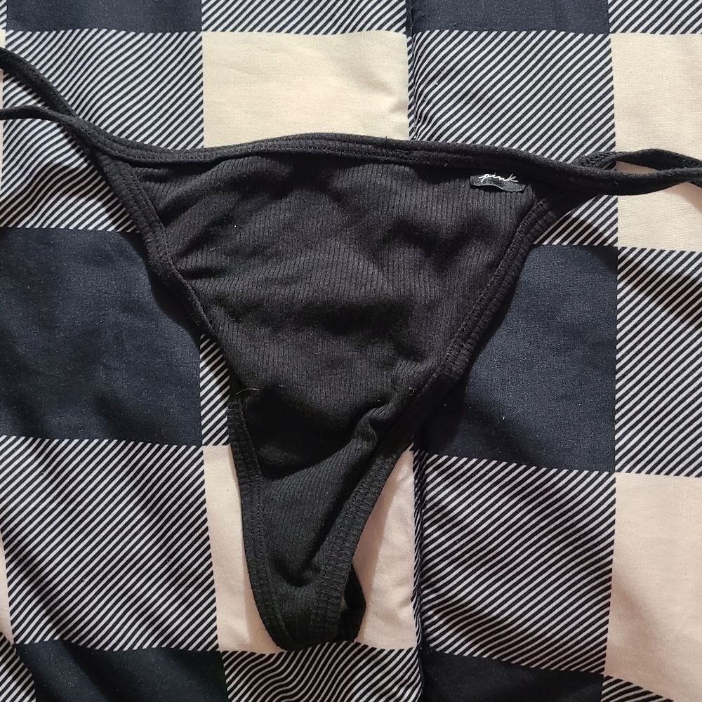 Pink brand L black cotton thong